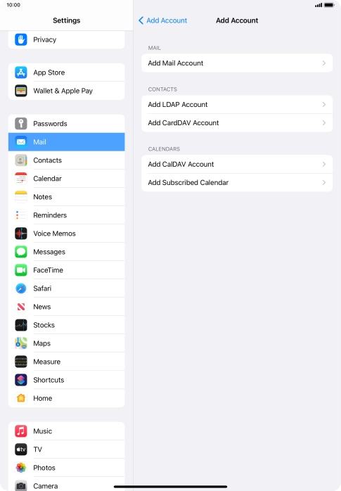 Press Add Mail Account. Press Add Mail Account.