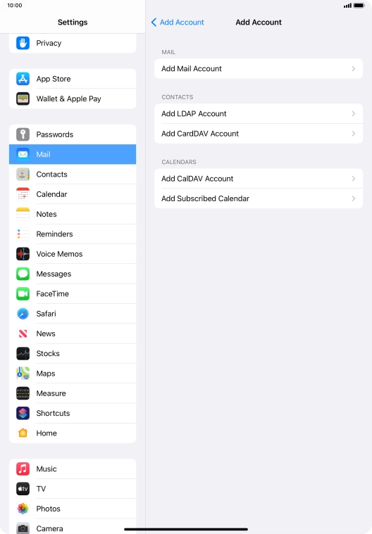 Press Add Mail Account. Press Add Mail Account.