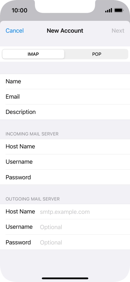 Press Host Name and key in the name of your email provider's outgoing server. Press Host Name and key in the name of your email provider's outgoing server.