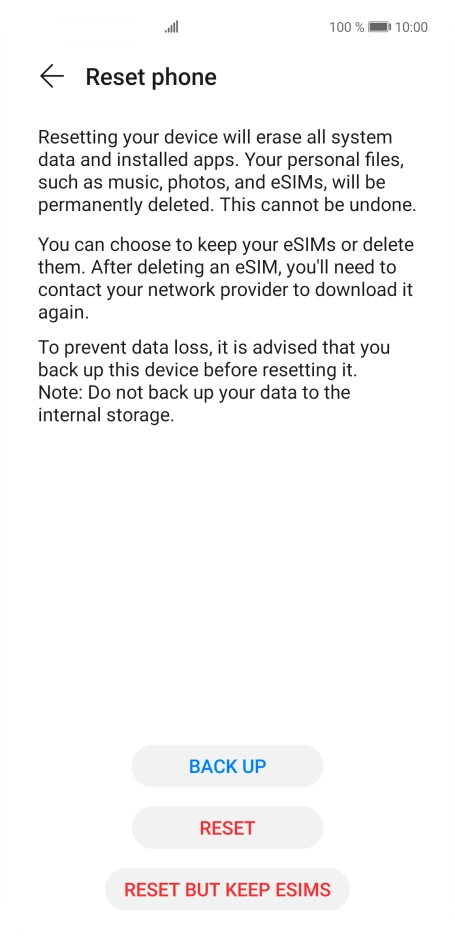 Press RESET. Wait a moment while the factory default settings are restored. Follow the instructions on the screen to set up your phone and prepare it for use. Press RESET. Wait a moment while the factory default settings are restored. Follow the instructions on the screen to set up your phone and prepare it for use.