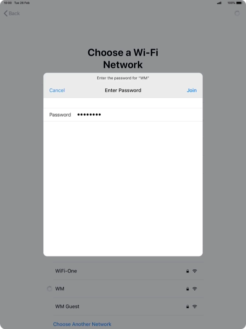 Key in the password for the Wi-Fi network and press Join. Key in the password for the Wi-Fi network and press Join.