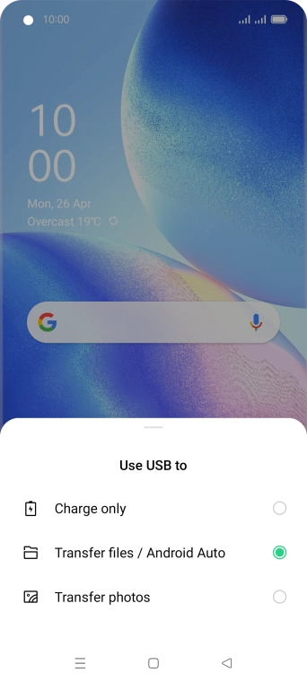 Press Transfer files / Android Auto. Press Transfer files / Android Auto.