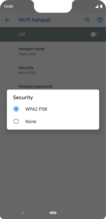 Press WPA2 PSK to password protect your Wi-Fi hotspot. Press WPA2 PSK to password protect your Wi-Fi hotspot.