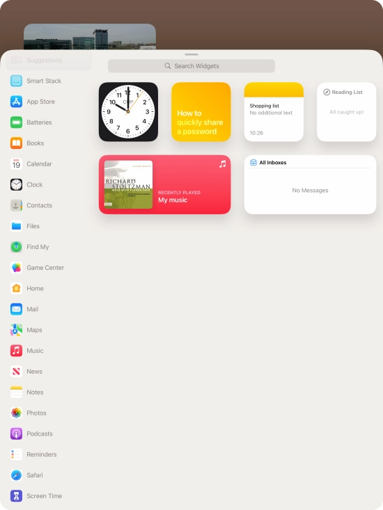 Press the required widget. Press the required widget.