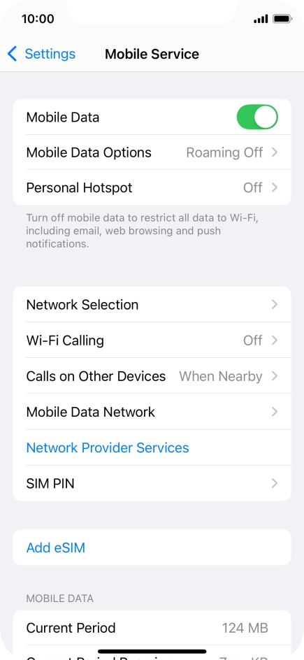 Press Mobile Data Options. Press Mobile Data Options.