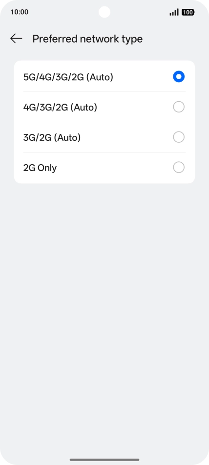 Press the required network mode. Press the required network mode.