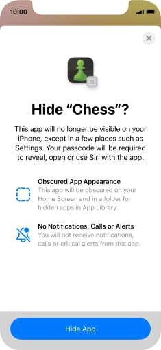 Press Hide App. Press Hide App.