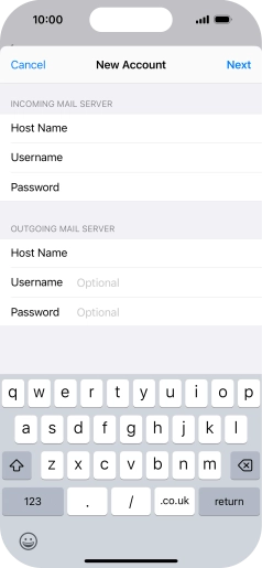 Press Username and key in the username for your email account. Press Username and key in the username for your email account.