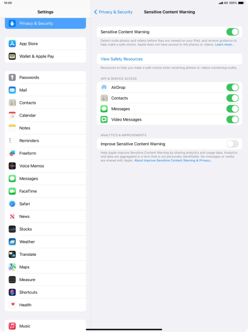 Press the indicators next to the required applications to turn the function on or off. Press the indicators next to the required applications to turn the function on or off.