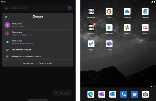 Press the required email account. Press the required email account.