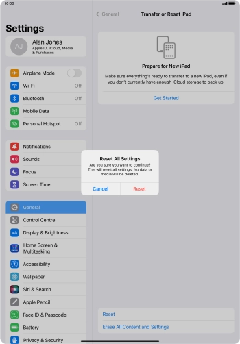 Press Reset. Wait a moment while the factory default settings are restored. Follow the instructions on the screen to set up your tablet and prepare it for use. Press Reset. Wait a moment while the factory default settings are restored. Follow the instructions on the screen to set up your tablet and prepare it for use.