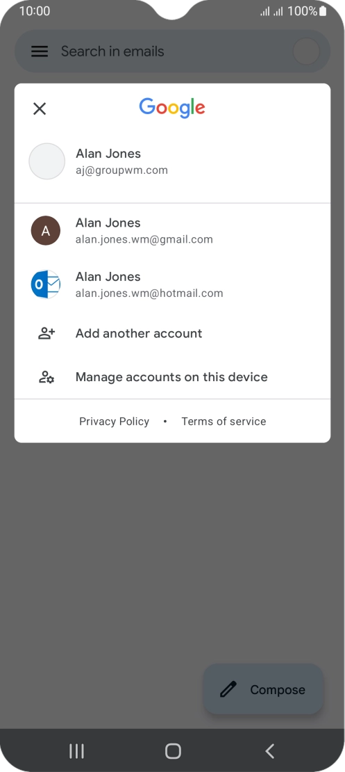 Press the required email account. Press the required email account.
