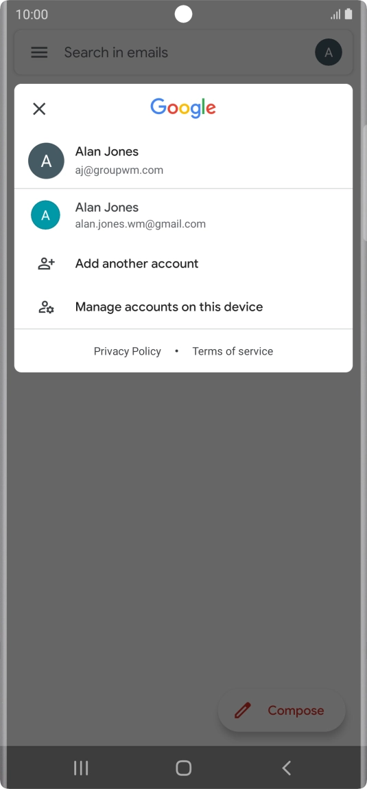 Press the required email account. Press the required email account.