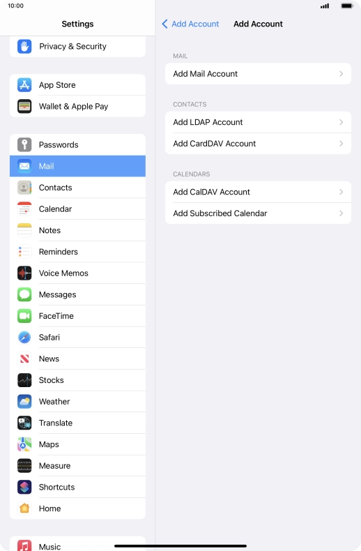 Press Add Mail Account. Press Add Mail Account.
