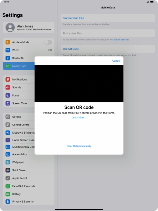 Place the QR code you've received inside the tablet camera frame to scan the code. Place the QR code you've received inside the tablet camera frame to scan the code.