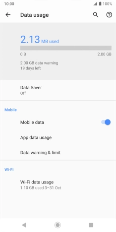 The total data usage is displayed. The total data usage is displayed.