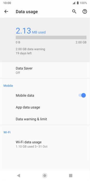 The total data usage is displayed. The total data usage is displayed.