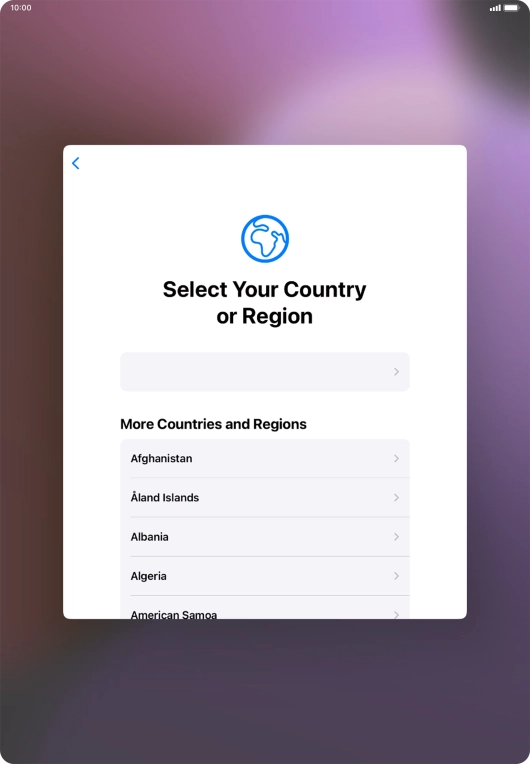 Press the required country or area. Press the required country or area.