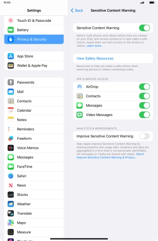 Press the indicators next to the required applications to turn the function on or off. Press the indicators next to the required applications to turn the function on or off.