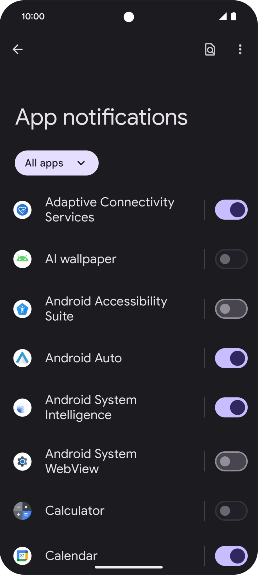 Press the indicator next to the required apps to turn the function on or off. Press the indicator next to the required apps to turn the function on or off.