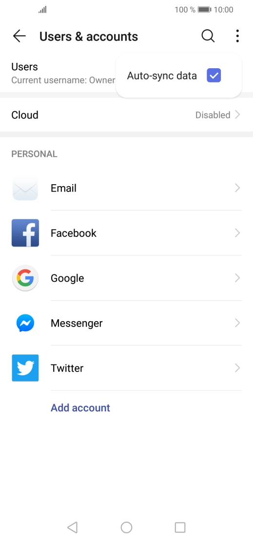 Press Auto-sync data to turn the function on or off. Press Auto-sync data to turn the function on or off.