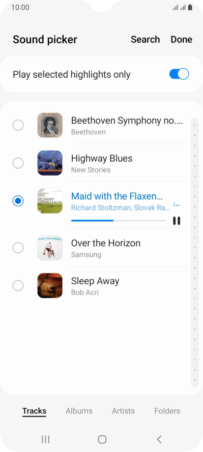 Once you've found a ring tone you like, press Done. Once you've found a ring tone you like, press Done.