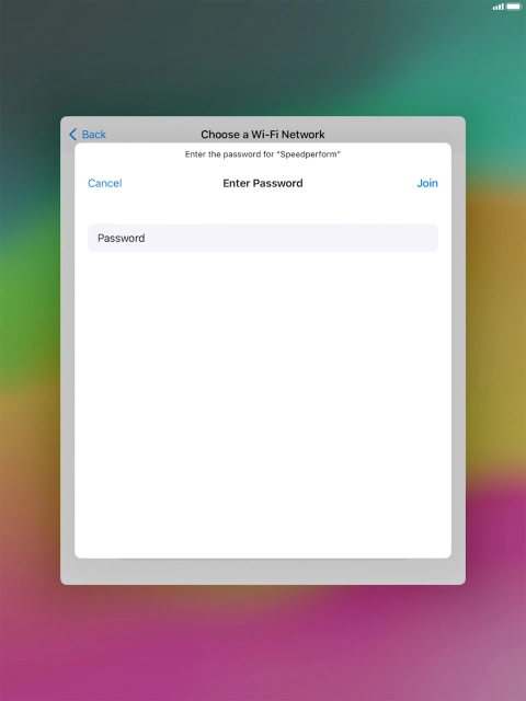 Key in the password for the Wi-Fi network and press Join. Key in the password for the Wi-Fi network and press Join.