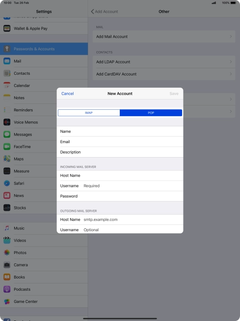 Press Username and key in the username for your email account. Press Username and key in the username for your email account.