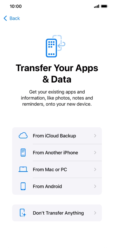You can transfer content from an Android phone when your phone is activated for the first time and after a factory reset. When this screen is displayed, your phone is ready to transfer content from an Android phone. You can transfer content from an Android phone when your phone is activated for the first time and after a factory reset. When this screen is displayed, your phone is ready to transfer content from an Android phone.
