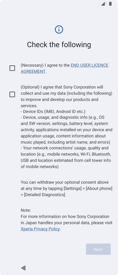 Press the fields next to the required settings to select them. Press the fields next to the required settings to select them.