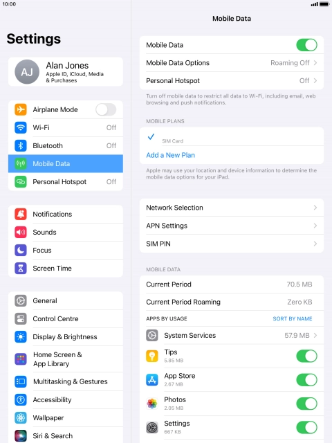 Press Mobile Data Options. Press Mobile Data Options.