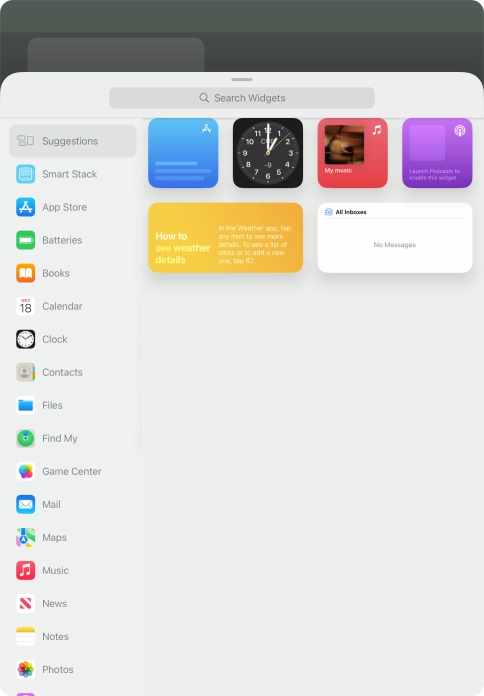 Press the required widget. Press the required widget.