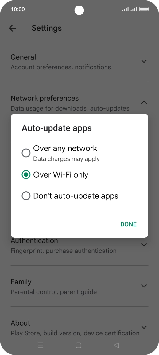 To turn on automatic update of apps using mobile network, press Over any network. To turn on automatic update of apps using mobile network, press Over any network.