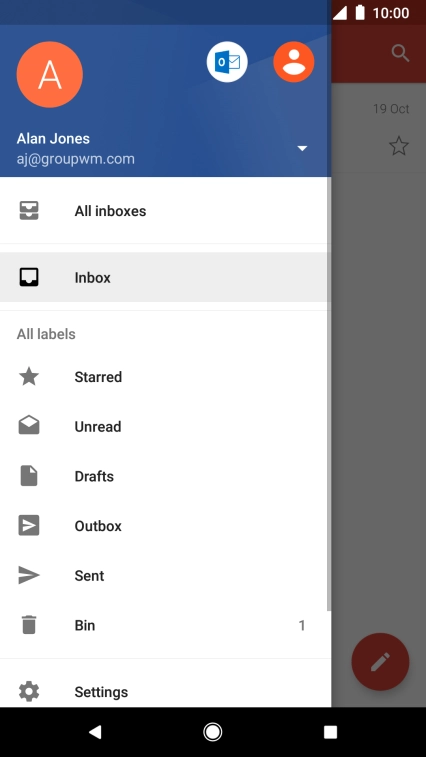 Press the required email account. Press the required email account.