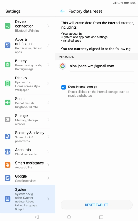 Press RESET TABLET. Press RESET TABLET.