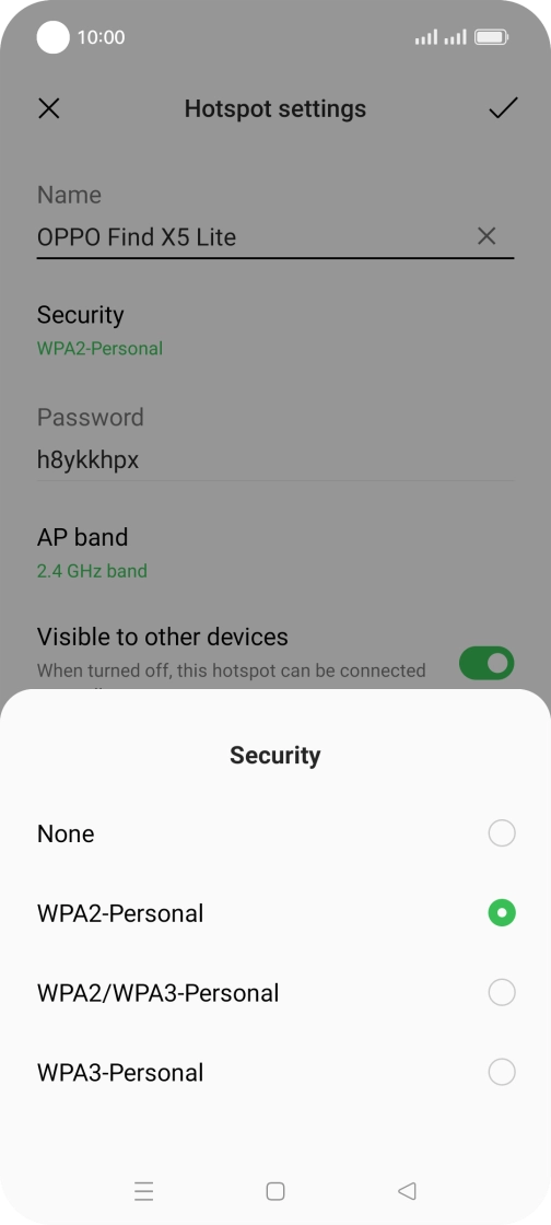 Press WPA3-Personal to password protect your Wi-Fi hotspot. Press WPA3-Personal to password protect your Wi-Fi hotspot.