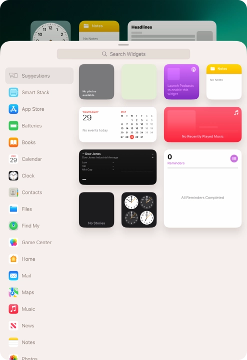 Press the required widget. Press the required widget.