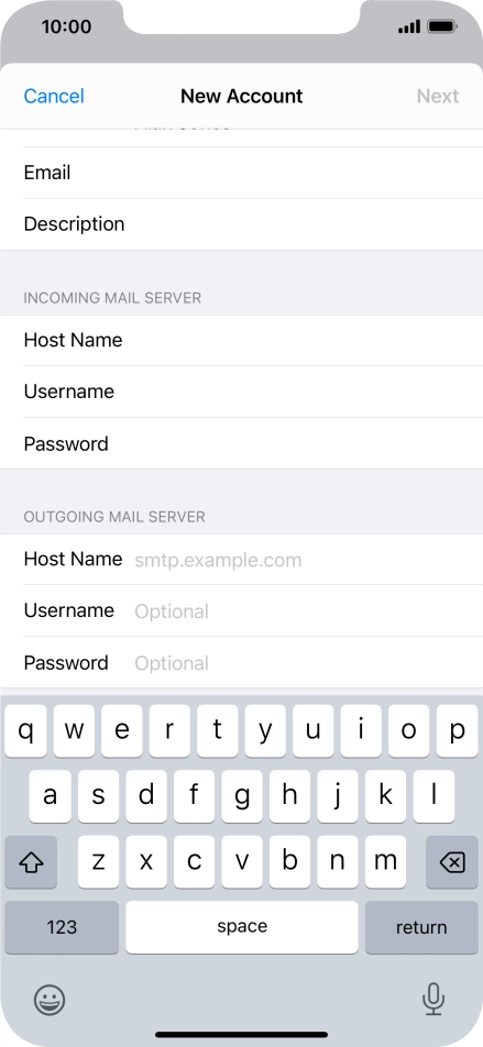 Press Host Name and key in the name of your email provider's outgoing server. Press Host Name and key in the name of your email provider's outgoing server.