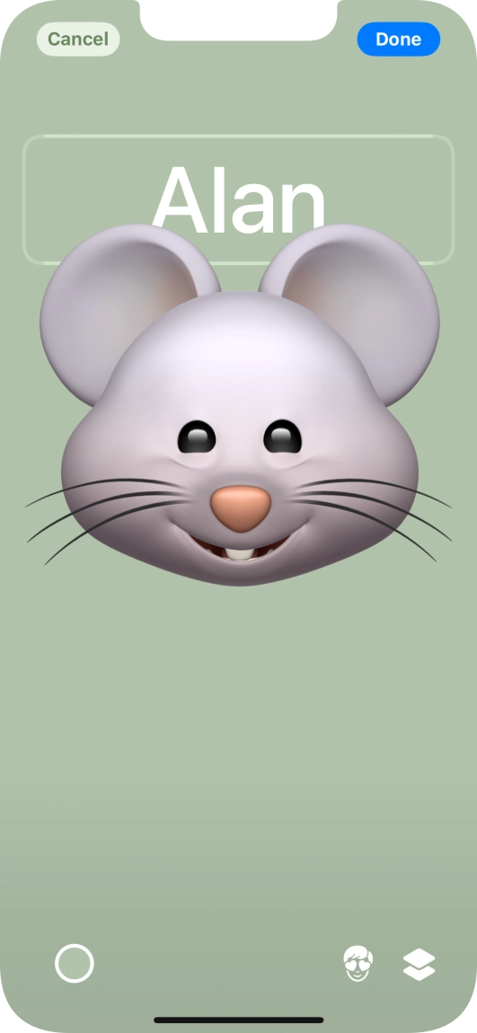 Press the name field and follow the instructions on the screen to select the required font and colour for your name on the Contact Poster. Press the name field and follow the instructions on the screen to select the required font and colour for your name on the Contact Poster.