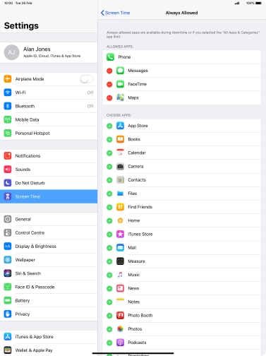 Press the add icon next to the required app to add it to the list of allowed apps during Downtime. Press the add icon next to the required app to add it to the list of allowed apps during Downtime.