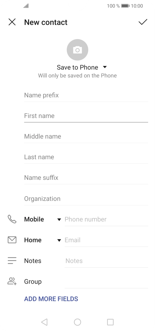 Press First name and key in the first name. Press First name and key in the first name.