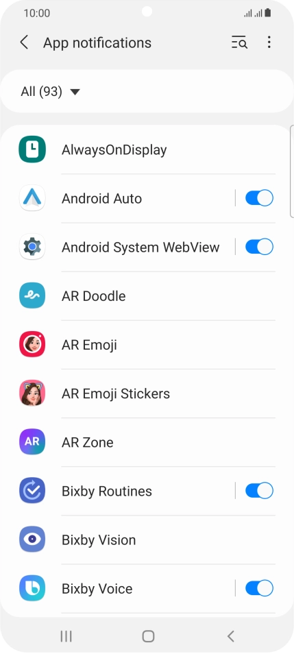 Press the indicators next to the required apps to turn the function on or off. Press the indicators next to the required apps to turn the function on or off.