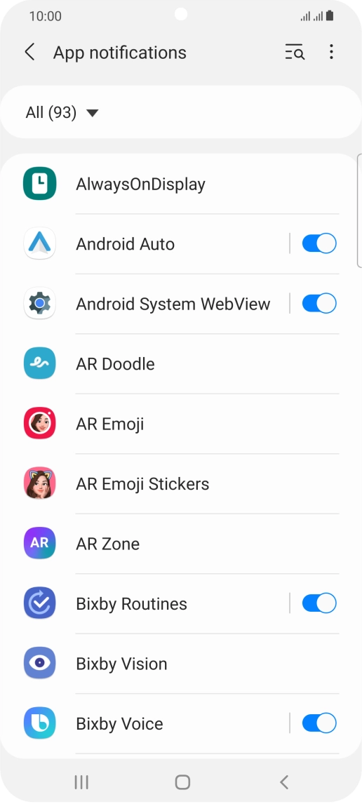 Press the indicators next to the required apps to turn the function on or off. Press the indicators next to the required apps to turn the function on or off.