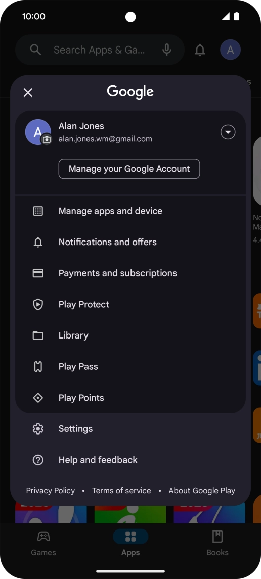 Press Manage apps and device. Press Manage apps and device.
