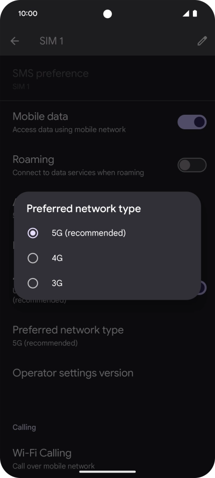 Press the required network mode. Press the required network mode.