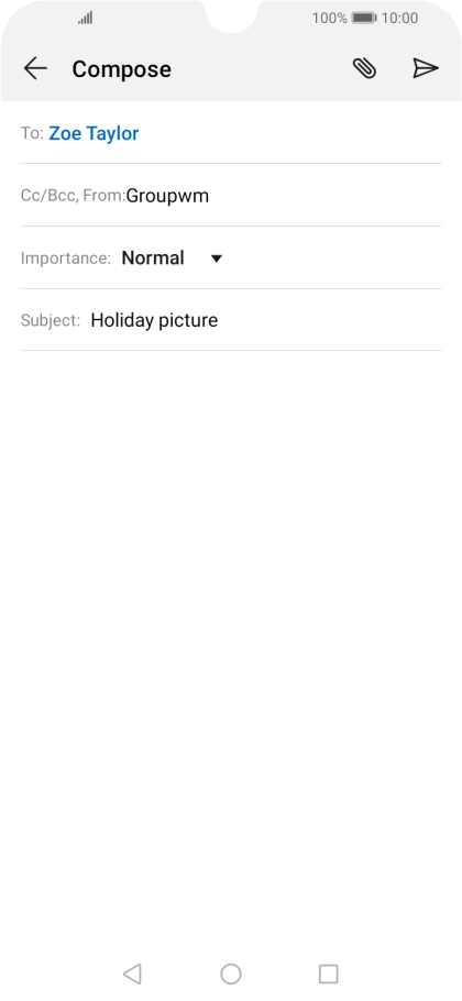 Press the text input field and write the text for your email. Press the text input field and write the text for your email.
