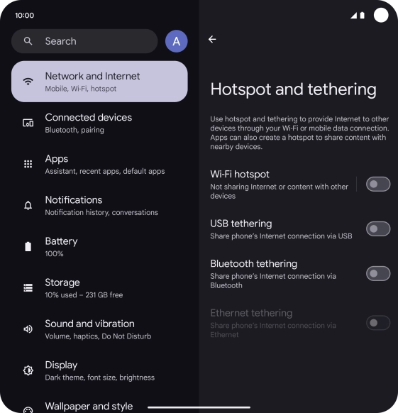 Press Wi-Fi hotspot. Press Wi-Fi hotspot.