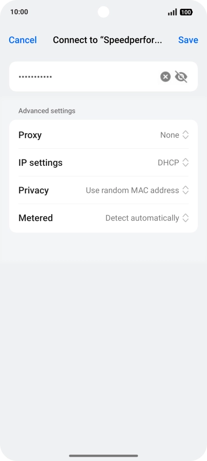 Key in the password for the Wi-Fi network and press Save. Key in the password for the Wi-Fi network and press Save.