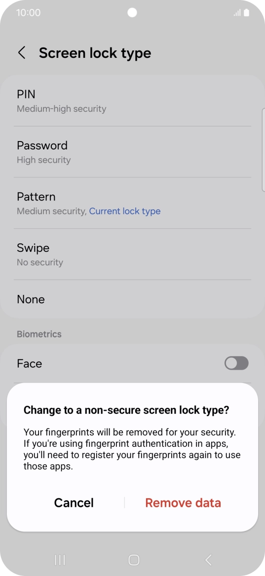 Press Remove data. Press Remove data.