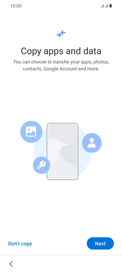 You can transfer the contents of another phone to your phone when it's activated for the first time and after a factory reset. When this screen is displayed, your phone is ready to transfer contents from another phone. You can transfer the contents of another phone to your phone when it's activated for the first time and after a factory reset. When this screen is displayed, your phone is ready to transfer contents from another phone.